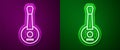 Glowing neon line Banjo icon isolated on purple and green background. Musical instrument. Vector