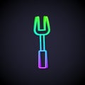 Glowing neon line Barbecue fork icon isolated on black background. BBQ fork sign. Barbecue and grill tool. Vector
