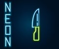 Glowing neon line Barbecue knife icon isolated on black background. Kitchen knife icon. BBQ knife sign. Barbecue and