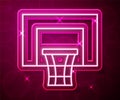 Glowing neon line Basketball backboard icon isolated on red background. Vector Royalty Free Stock Photo