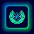 Glowing neon line Basketball game video icon isolated on black background. Colorful outline concept. Vector Royalty Free Stock Photo