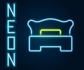 Glowing neon line Bedroom icon isolated on black background. Wedding, love, marriage symbol. Bedroom creative icon from