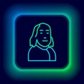 Glowing neon line Benjamin Franklin icon isolated on black background. Colorful outline concept. Vector