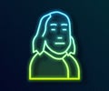 Glowing neon line Benjamin Franklin icon isolated on black background. Vector