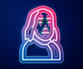 Glowing neon line Benjamin Franklin icon isolated on blue background. Vector