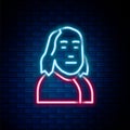 Glowing neon line Benjamin Franklin icon isolated on brick wall background. Colorful outline concept. Vector