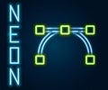 Glowing neon line Bezier curve icon isolated on black background. Pen tool icon. Colorful outline concept. Vector
