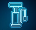 Glowing neon line Bicycle air pump icon isolated on blue background. Vector Royalty Free Stock Photo