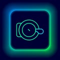 Glowing neon line Bicycle bell icon isolated on black background. Colorful outline concept. Vector Royalty Free Stock Photo