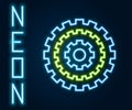 Glowing neon line Bicycle cassette mountain bike icon isolated on black background. Rear Bicycle Sprocket. Chainring Royalty Free Stock Photo