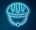 Glowing neon line Bicycle helmet icon isolated on blue background. Extreme sport. Sport equipment. Vector Royalty Free Stock Photo