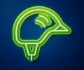 Glowing neon line Bicycle helmet icon isolated on blue background. Extreme sport. Sport equipment. Vector Royalty Free Stock Photo