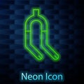 Glowing neon line Bicycle suspension fork icon isolated on brick wall background. Sport transportation spare part