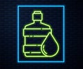 Glowing neon line Big bottle with clean water icon isolated on brick wall background. Plastic container for the cooler Royalty Free Stock Photo