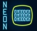 Glowing neon line Binary code icon isolated on black background. Colorful outline concept. Vector