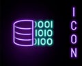 Glowing neon line Binary code icon isolated on black background. Colorful outline concept. Vector Royalty Free Stock Photo