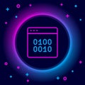 Glowing neon line Binary code icon isolated on black background. Colorful outline concept. Vector Royalty Free Stock Photo