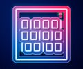 Glowing neon line Binary code icon isolated on blue background. Vector