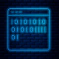 Glowing neon line Binary code icon isolated on brick wall background. Vector Royalty Free Stock Photo
