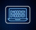 Glowing neon line Binary code icon isolated on brick wall background. Vector Royalty Free Stock Photo
