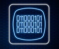 Glowing neon line Binary code icon isolated on brick wall background. Vector Royalty Free Stock Photo