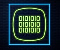 Glowing neon line Binary code icon isolated on brick wall background. Vector Royalty Free Stock Photo