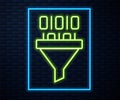 Glowing neon line Binary code icon isolated on brick wall background. Vector Royalty Free Stock Photo