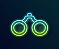 Glowing neon line Binoculars icon isolated on black background. Find software sign. Spy equipment symbol. Vector