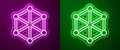 Glowing neon line Blockchain technology icon isolated on purple and green background. Cryptocurrency data. Abstract Royalty Free Stock Photo