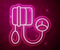Glowing neon line Blood pressure icon isolated on red background. Vector