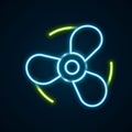 Glowing neon line Boat propeller, turbine icon isolated on black background. Colorful outline concept. Vector Royalty Free Stock Photo