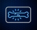 Glowing neon line Bone pain icon isolated on brick wall background. Orthopedic medical. Disease of the joints and bones