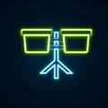 Glowing neon line Bongo drum icon isolated on black background. Musical instrument symbol. Colorful outline concept