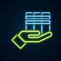 Glowing neon line Book donation icon isolated on black background. Colorful outline concept. Vector