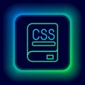 Glowing neon line Books about programming icon isolated on black background. Programming language concept. PHP, CSS, XML Royalty Free Stock Photo