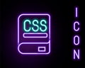 Glowing neon line Books about programming icon isolated on black background. Programming language concept. PHP, CSS, XML Royalty Free Stock Photo