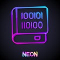 Glowing neon line Books about programming icon isolated on black background. Programming language concept. PHP, CSS, XML Royalty Free Stock Photo