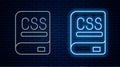 Glowing neon line Books about programming icon isolated on brick wall background. Programming language concept. PHP, CSS Royalty Free Stock Photo