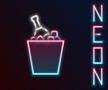 Glowing neon line Bottle of champagne in an ice bucket icon isolated on black background. Colorful outline concept Royalty Free Stock Photo