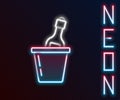 Glowing neon line Bottle of champagne in an ice bucket icon isolated on black background. Colorful outline concept Royalty Free Stock Photo