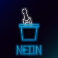 Glowing neon line Bottle of champagne in an ice bucket icon isolated on black background. Colorful outline concept Royalty Free Stock Photo