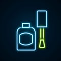 Glowing neon line Bottle of nail polish icon isolated on black background. Colorful outline concept. Vector Royalty Free Stock Photo