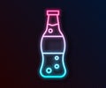 Glowing neon line Bottle of water icon isolated on black background. Soda aqua drink sign. Vector Illustration
