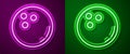 Glowing neon line Bowling ball icon isolated on purple and green background. Sport equipment. Vector Illustration Royalty Free Stock Photo