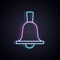 Glowing neon line Boxing bell icon isolated on black background. Vector