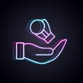 Glowing neon line Boxing glove icon isolated on black background. Vector