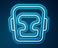 Glowing neon line Boxing helmet icon isolated on blue background. Vector