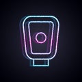 Glowing neon line Boxing training paws icon isolated on black background. Vector Royalty Free Stock Photo