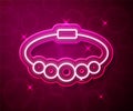 Glowing neon line Bracelet jewelry icon isolated on red background. Bangle sign. Vector