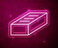 Glowing neon line Brick icon isolated on red background. Vector